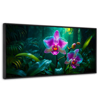 Cuadros Decorativos Canvas Revolution | Orquideas Vibrantes | Panoramico | Portada | Marco Negro