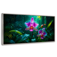 Cuadros Decorativos Canvas Revolution | Orquideas Vibrantes | Panoramico | Portada | Marco Plateado