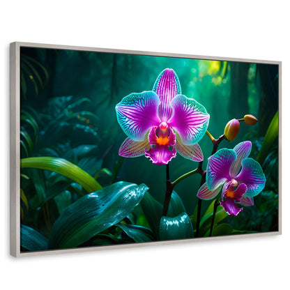 Cuadros Decorativos Canvas Revolution | Orquideas Vibrantes | Rectangular | Portada | Marco Plateado