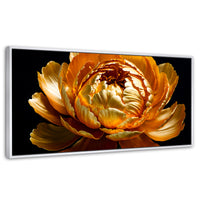 Cuadros Decorativos Canvas Revolution | Peonia Dorada Flor | Panoramico | Portada | Marco Blanco