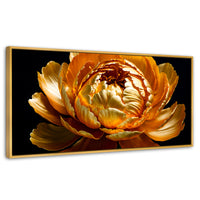 Cuadros Decorativos Canvas Revolution | Peonia Dorada Flor | Panoramico | Portada | Marco Dorado