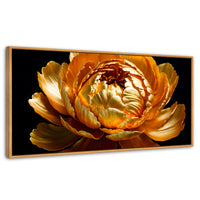 Cuadros Decorativos Canvas Revolution | Peonia Dorada Flor | Panoramico | Portada | Marco Madera