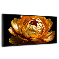 Cuadros Decorativos Canvas Revolution | Peonia Dorada Flor | Panoramico | Portada | Marco Negro