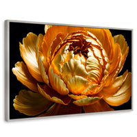 Cuadros Decorativos Canvas Revolution | Peonia Dorada Flor | Rectangular | Portada | Marco Plateado