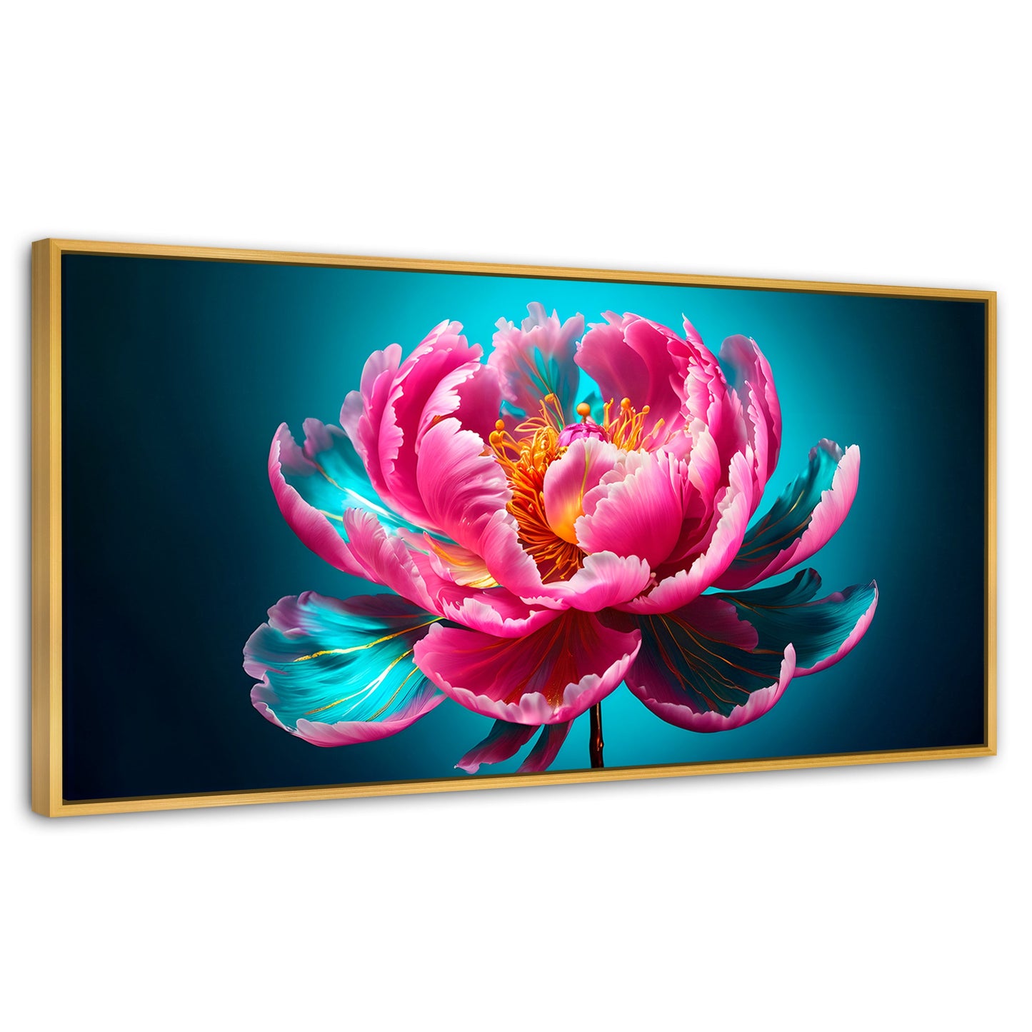 Cuadros Decorativos Canvas Revolution | Peonia Radiante | Panoramico | Portada | Marco Dorado