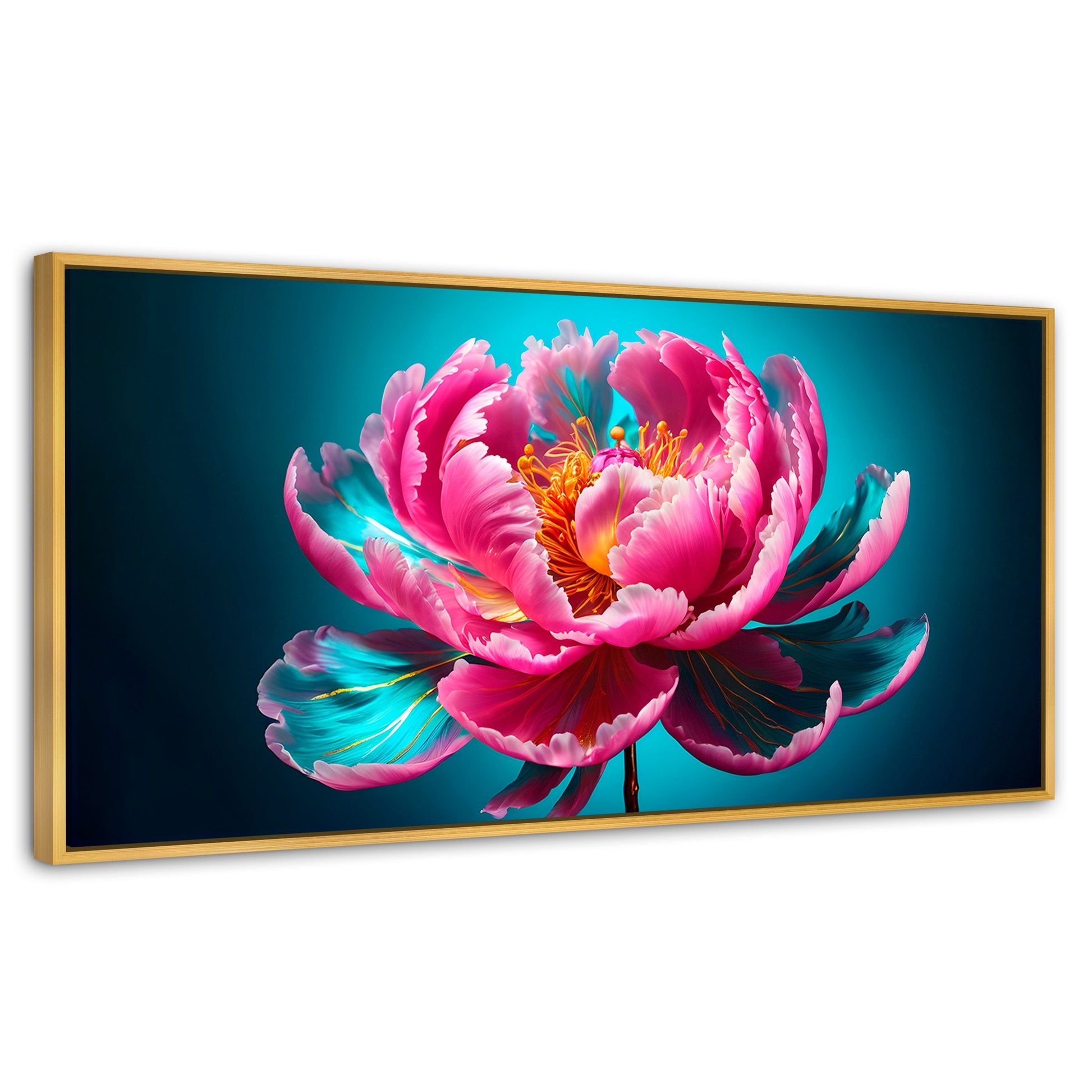 Cuadros Decorativos Canvas Revolution | Peonia Radiante | Panoramico | Portada | Marco Dorado