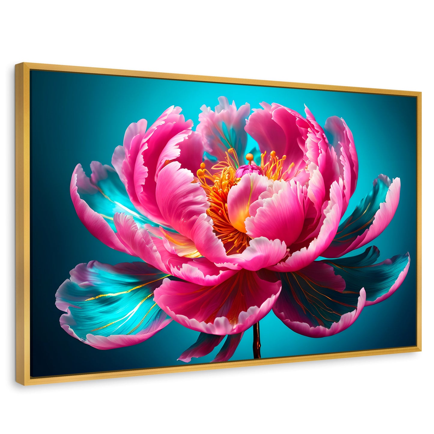 Cuadros Decorativos Canvas Revolution | Peonia Radiante | Rectangular | Portada | Marco Dorado