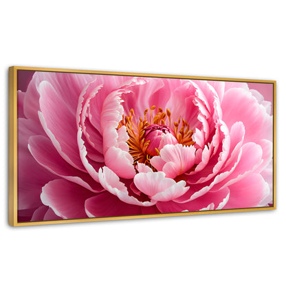 Cuadros Decorativos Canvas Revolution | Peonia Rosa Abierta | Panoramico | Portada | Marco Dorado