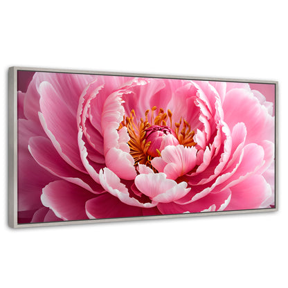 Cuadros Decorativos Canvas Revolution | Peonia Rosa Abierta | Panoramico | Portada | Marco Plateado