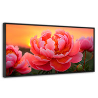 Cuadros Decorativos Canvas Revolution | Peonia Rosa Eterno | Panoramico | Portada | Marco Negro