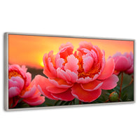 Cuadros Decorativos Canvas Revolution | Peonia Rosa Eterno | Panoramico | Portada | Marco Plateado