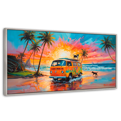 Cuadros Decorativos Canvas Revolution | Perros Playeros | Panoramico | Portada | Marco Plateado