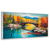 Cuadros Decorativos Canvas Revolution | Puente Otonal Aureo | Panoramico | Portada | Marco Blanco