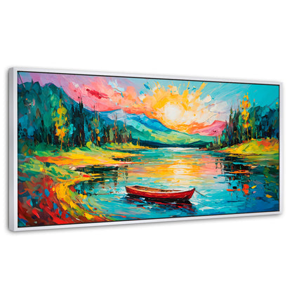 Cuadros Decorativos Canvas Revolution | Reflejos Bote Lago | Panoramico | Portada | Marco Blanco