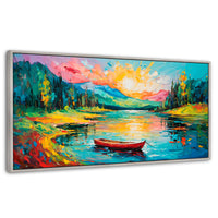 Cuadros Decorativos Canvas Revolution | Reflejos Bote Lago | Panoramico | Portada | Marco Plateado