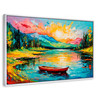 Cuadros Decorativos Canvas Revolution | Reflejos Bote Lago | Rectangular | Portada | Marco Blanco