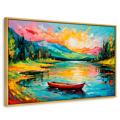 Cuadros Decorativos Canvas Revolution | Reflejos Bote Lago | Rectangular | Portada | Marco Dorado