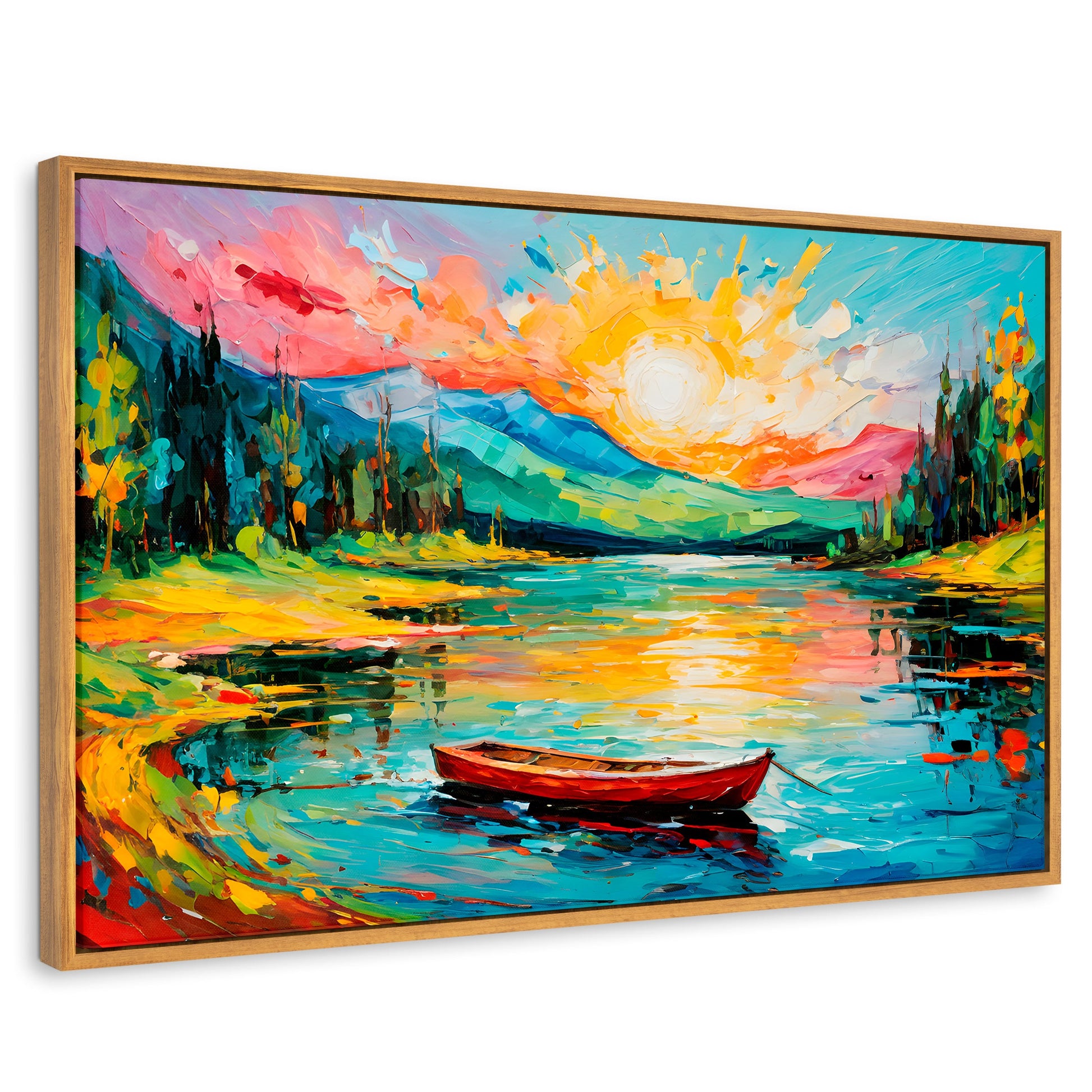 Cuadros Decorativos Canvas Revolution | Reflejos Bote Lago | Rectangular | Portada | Marco Madera