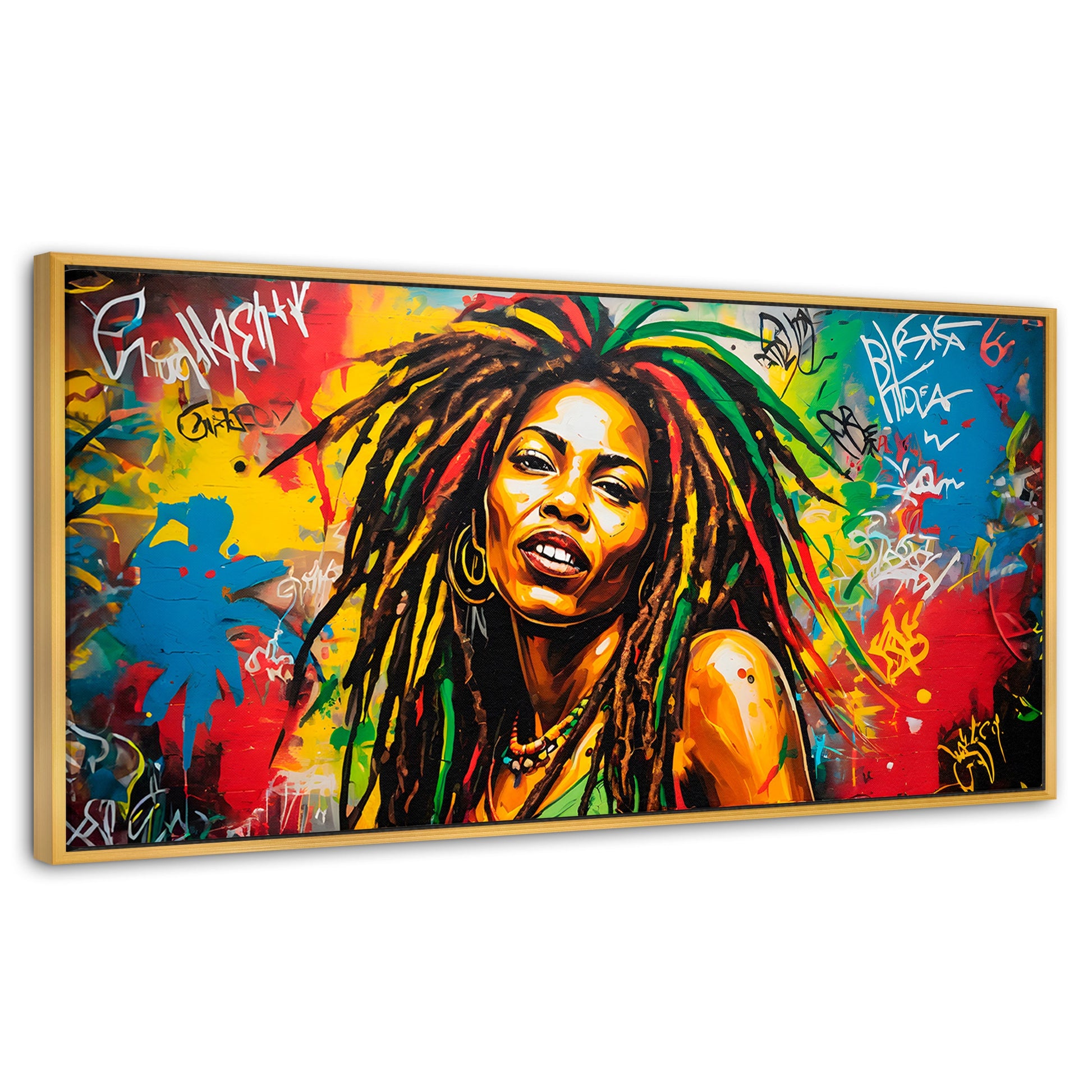 Cuadros Decorativos Canvas Revolution | Retrato Rasta Urban | Panoramico | Portada | Marco Dorado