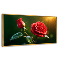 Cuadros Decorativos Canvas Revolution | Rosa En Contraste | Panoramico | Portada | Marco Dorado