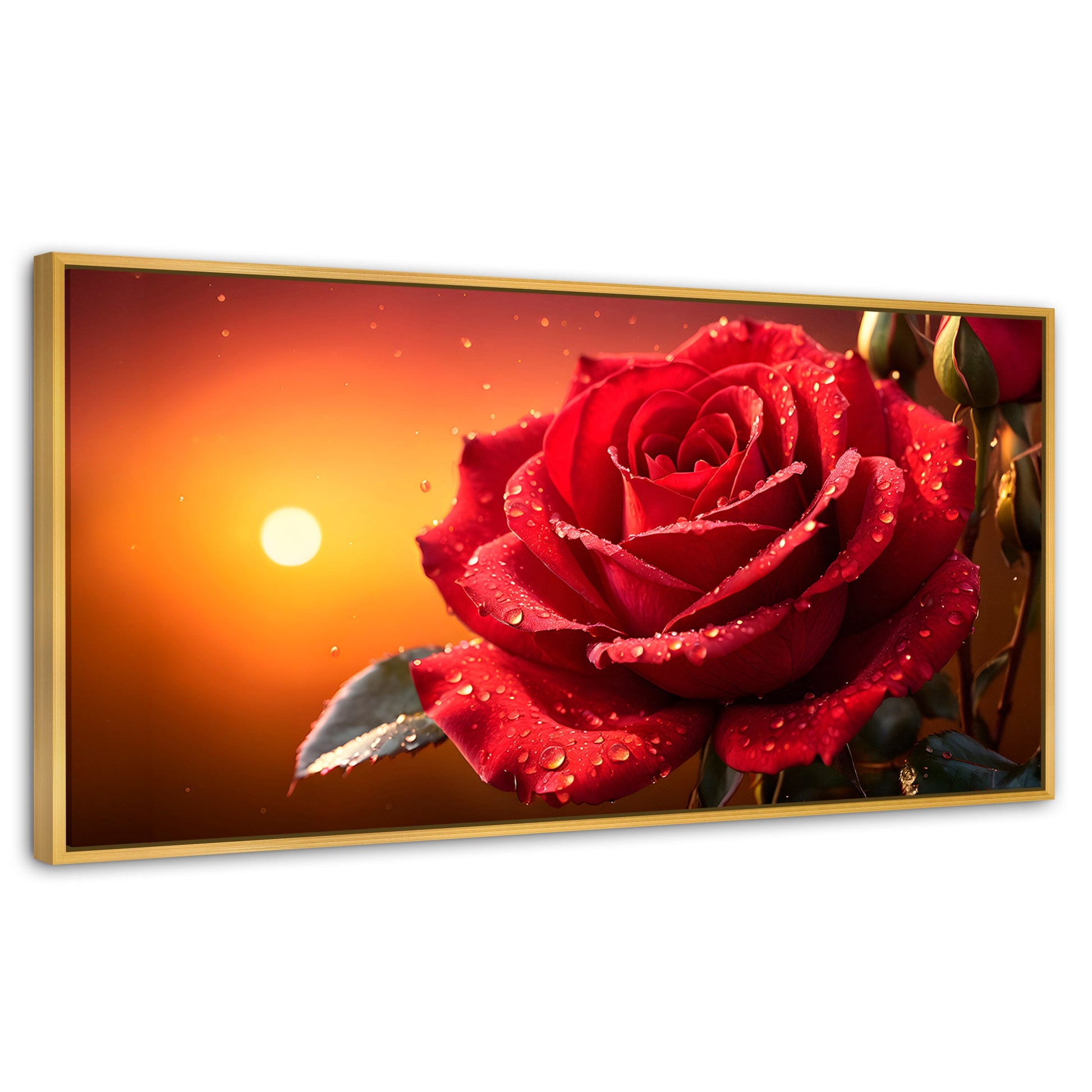 Cuadros Decorativos Canvas Revolution | Rosa Escarlata Viva | Panoramico | Portada | Marco Dorado