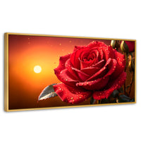 Cuadros Decorativos Canvas Revolution | Rosa Escarlata Viva | Panoramico | Portada | Marco Dorado