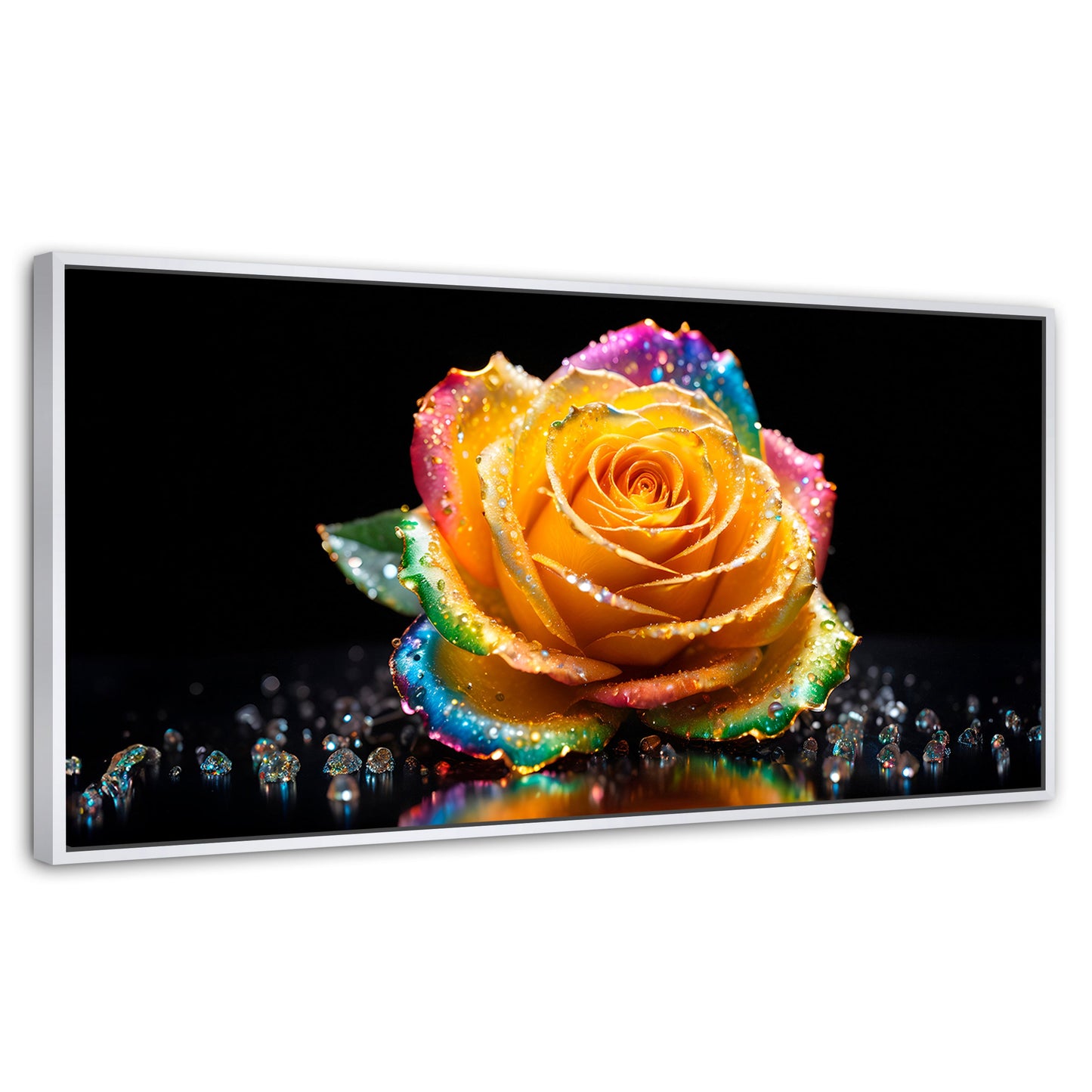 Cuadros Decorativos Canvas Revolution | Rosa Multicolor | Panoramico | Portada | Marco Blanco