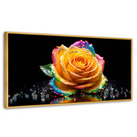 Cuadros Decorativos Canvas Revolution | Rosa Multicolor | Panoramico | Portada | Marco Dorado
