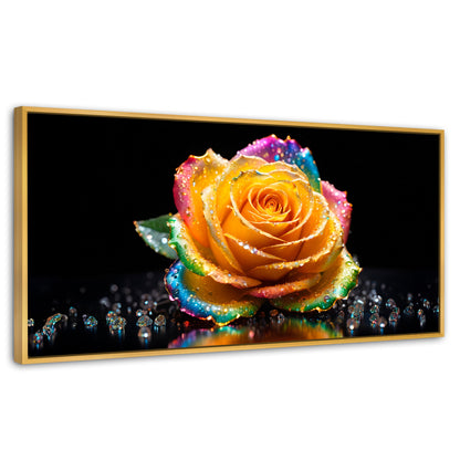Cuadros Decorativos Canvas Revolution | Rosa Multicolor | Panoramico | Portada | Marco Dorado