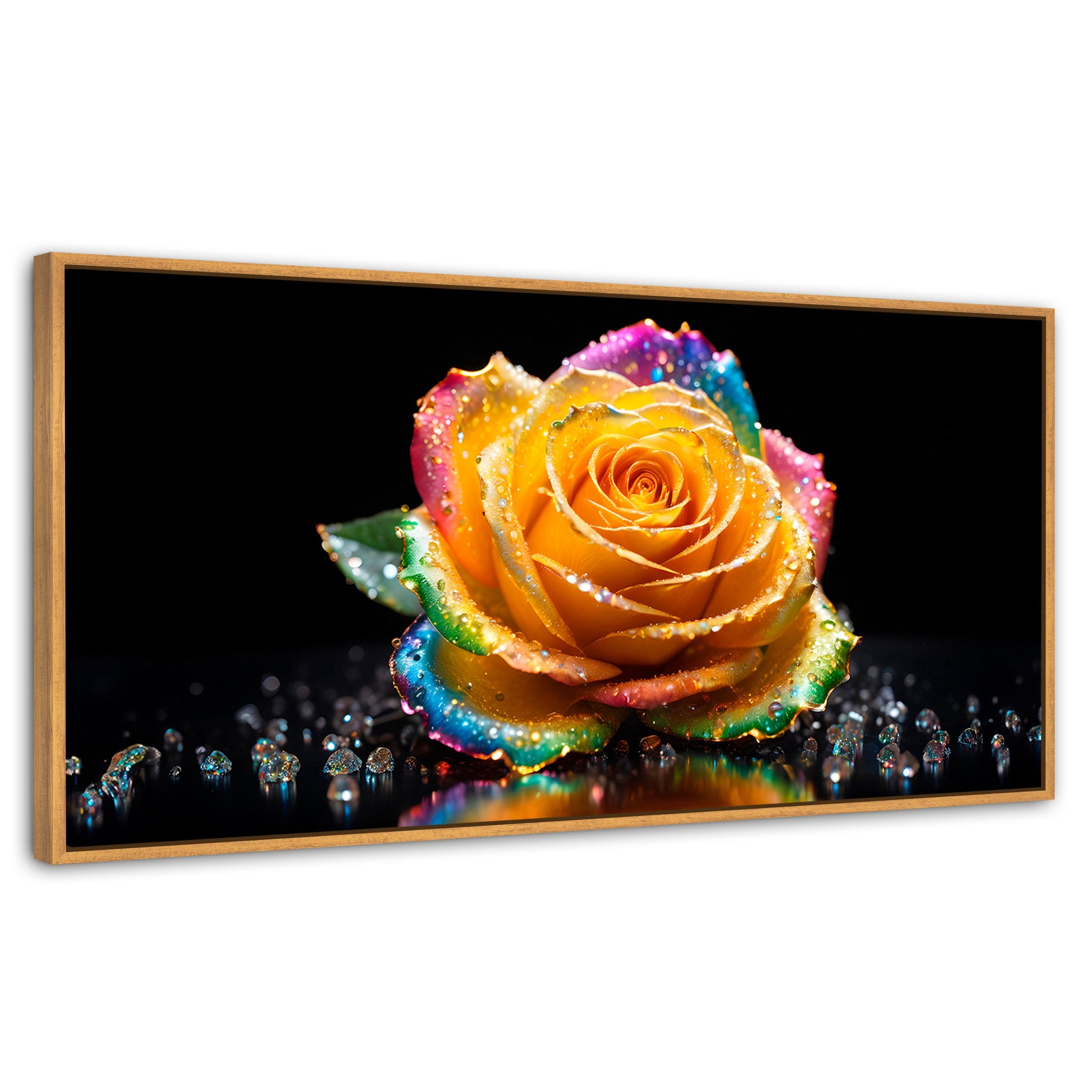 Cuadros Decorativos Canvas Revolution | Rosa Multicolor | Panoramico | Portada | Marco Madera
