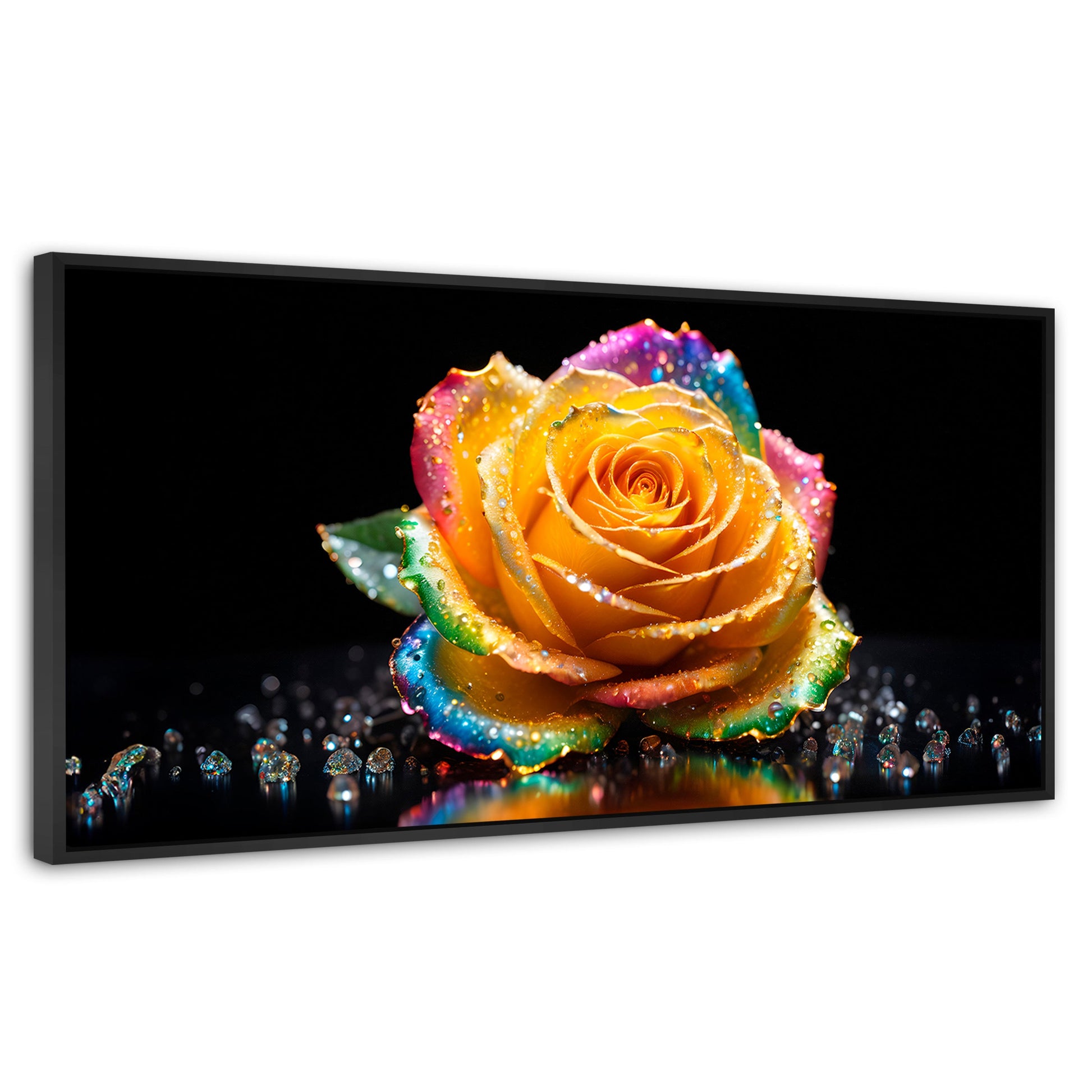 Cuadros Decorativos Canvas Revolution | Rosa Multicolor | Panoramico | Portada | Marco Negro