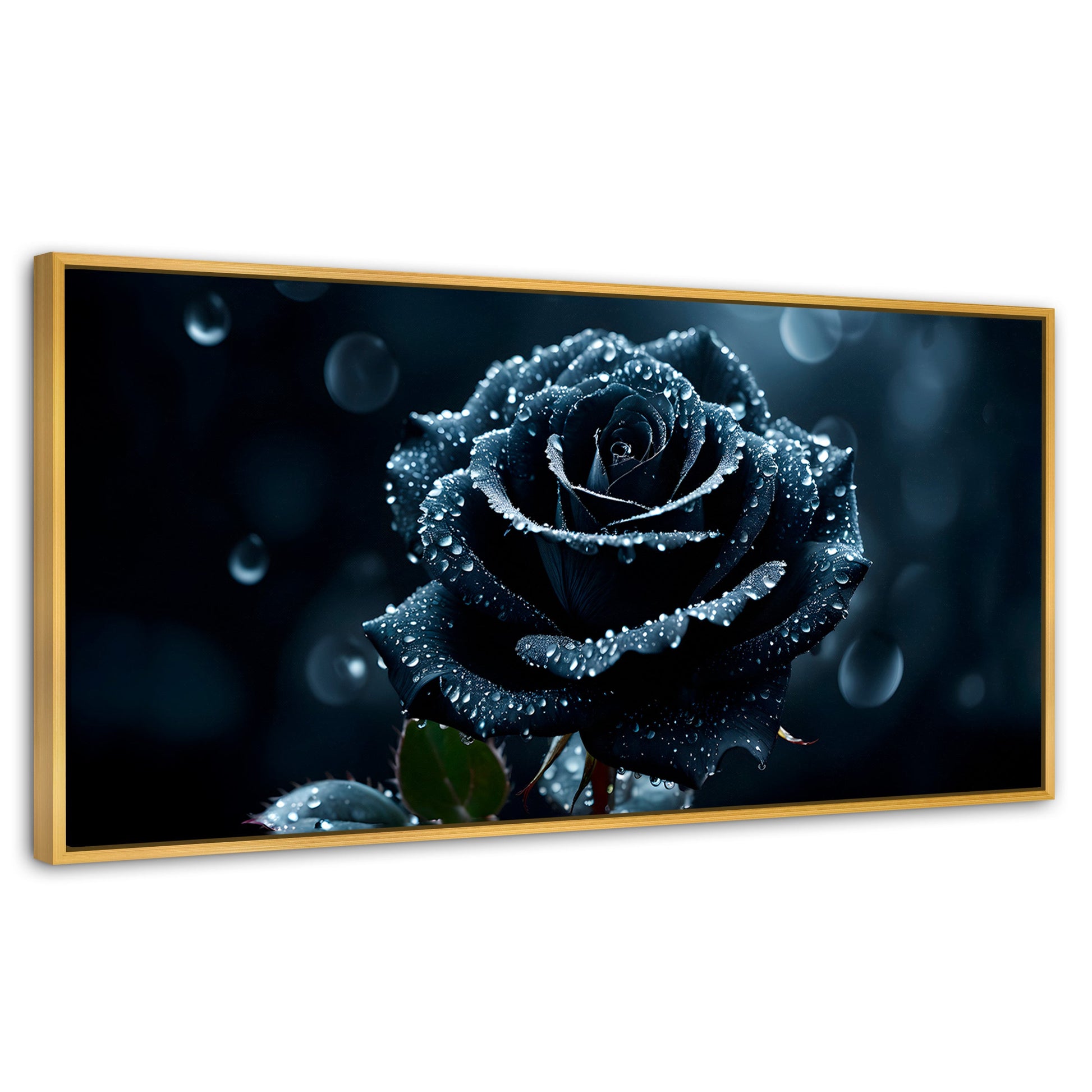 Cuadros Decorativos Canvas Revolution | Rosa Negra Poderosa | Panoramico | Portada | Marco Dorado
