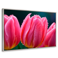 Cuadros Decorativos Canvas Revolution | Tulipanes Rosa Vivo | Rectangular | Portada | Marco Plateado