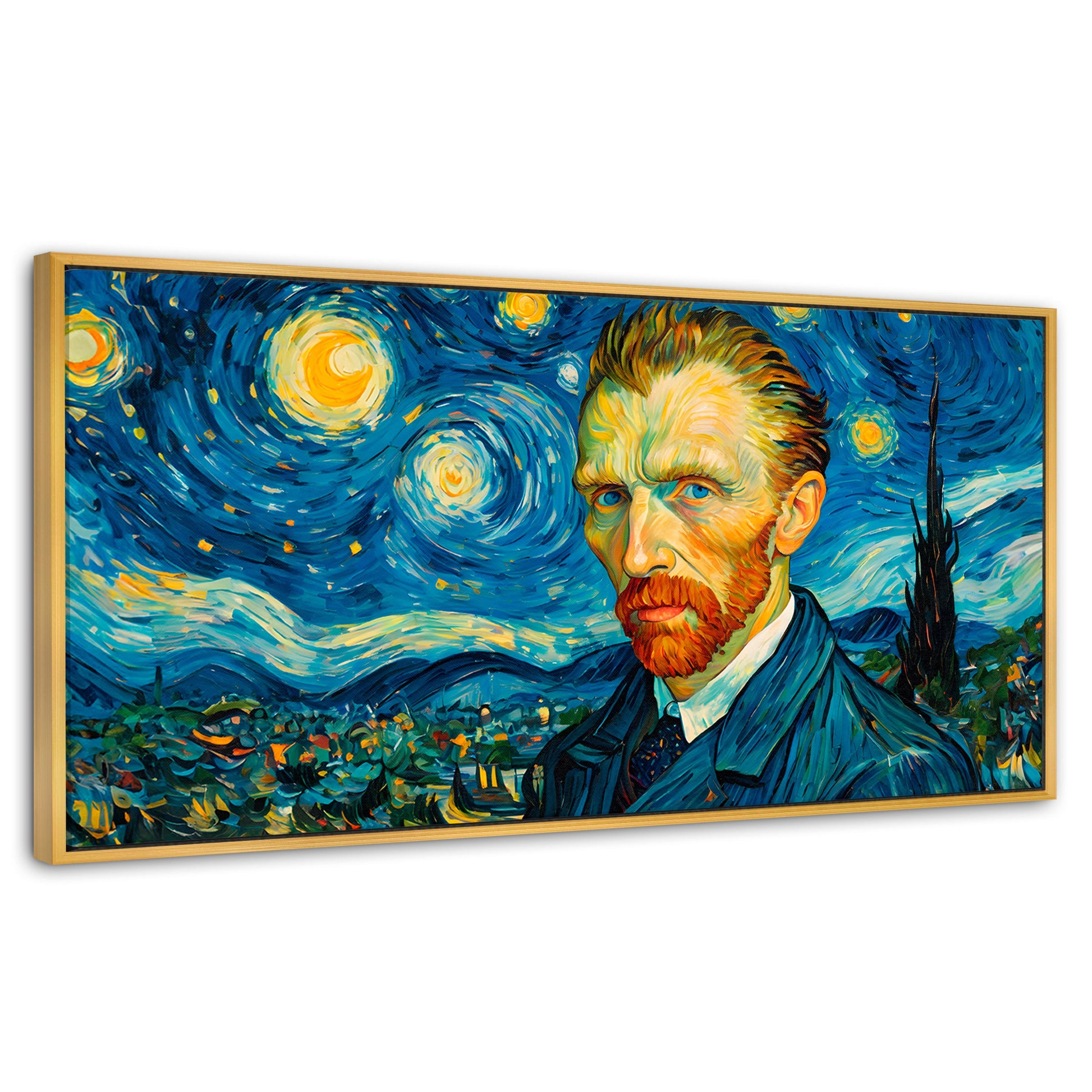 Cuadros Decorativos Canvas Revolution | Van Gogh Estrellado | Panoramico | Portada | Marco Dorado