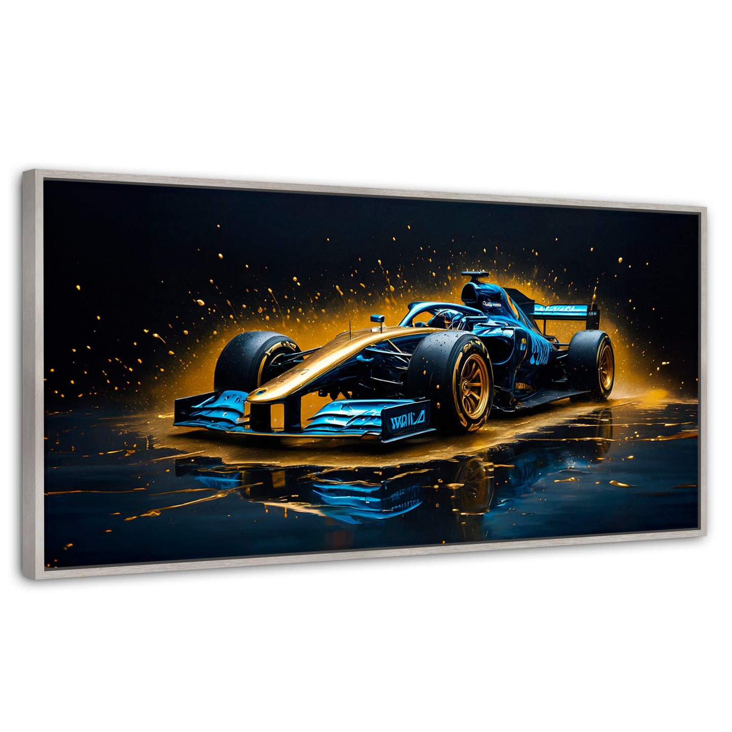 Cuadros Decorativos Canvas Revolution | Velocidad Azul Oro | Panoramico | Portada | Marco Blanco