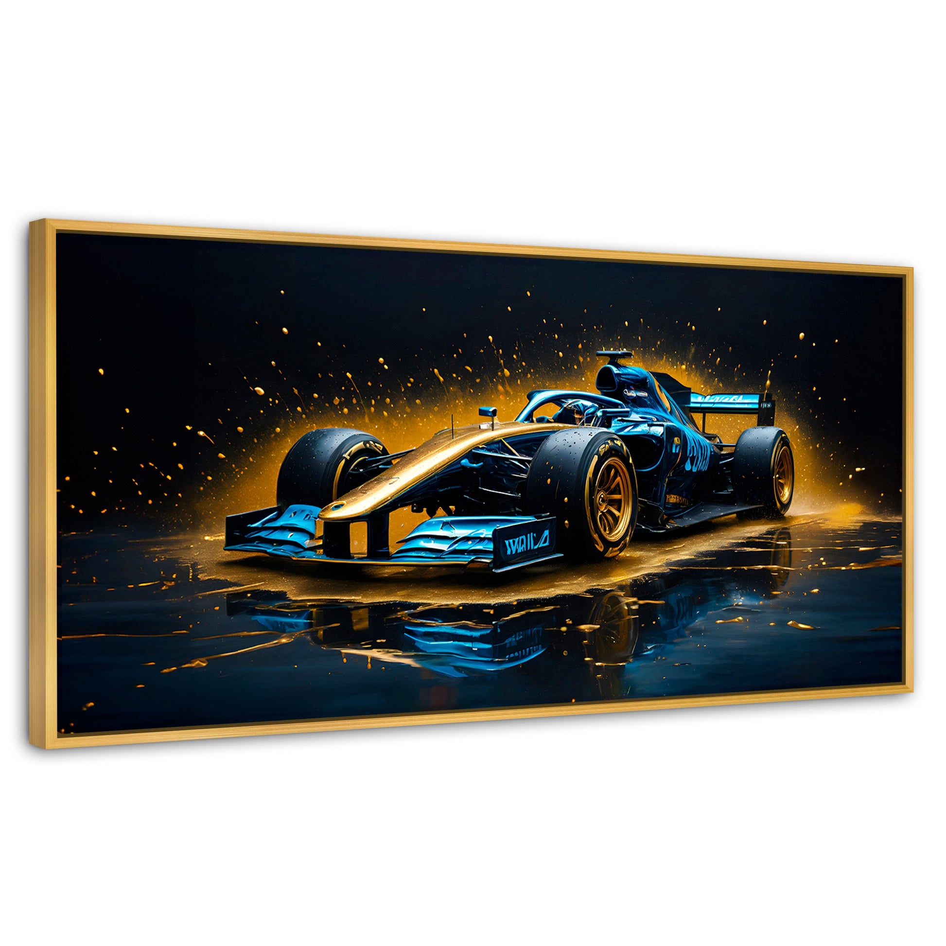 Cuadros Decorativos Canvas Revolution | Velocidad Azul Oro | Panoramico | Portada | Marco Madera