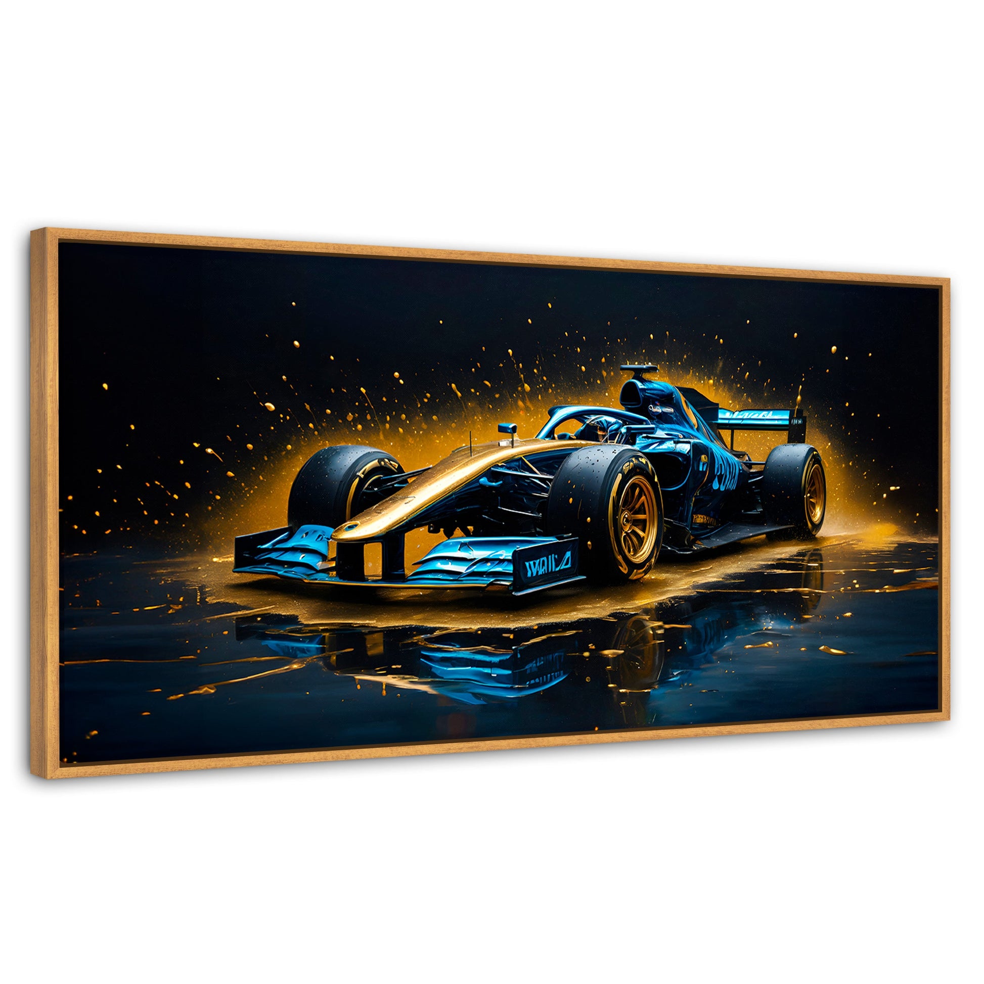 Cuadros Decorativos Canvas Revolution | Velocidad Azul Oro | Panoramico | Portada | Marco Negro