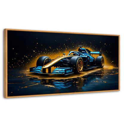 Cuadros Decorativos Canvas Revolution | Velocidad Azul Oro | Panoramico | Portada | Marco Negro