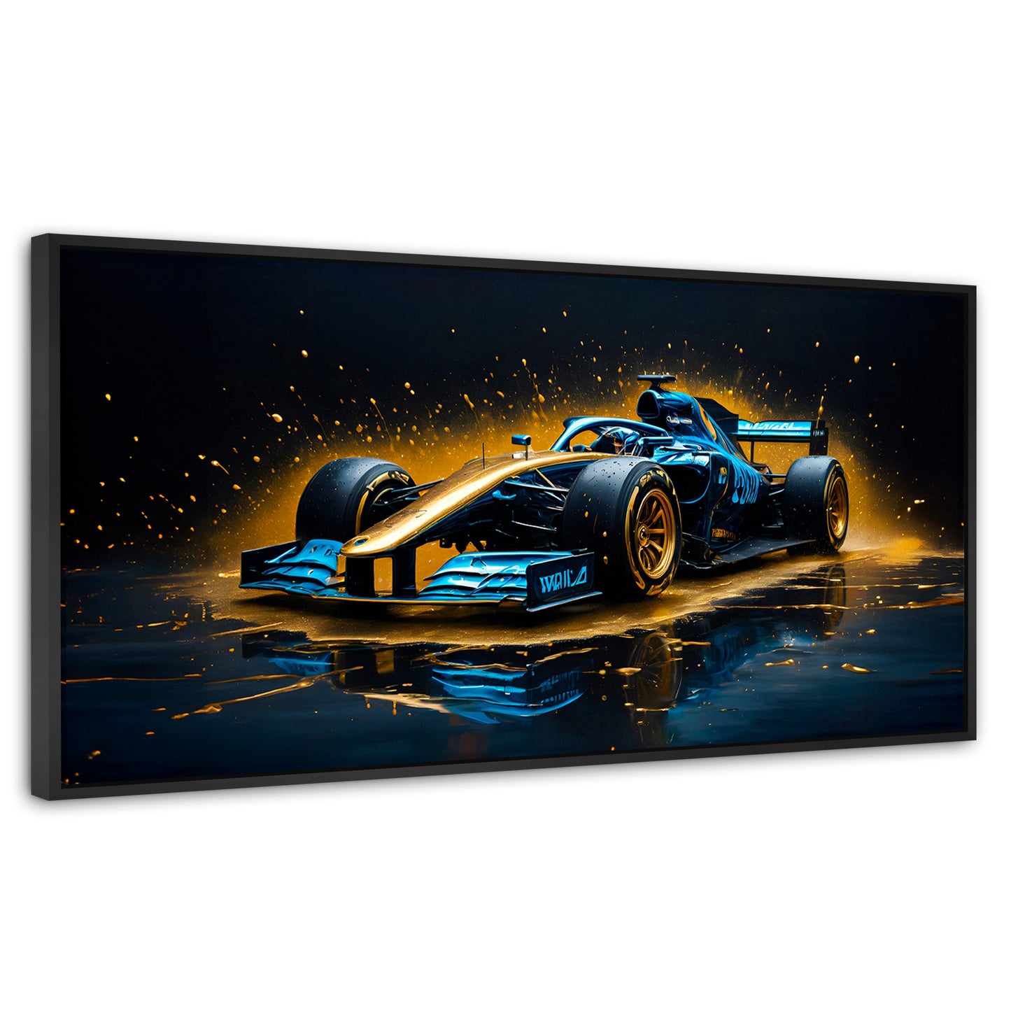 Cuadros Decorativos Canvas Revolution | Velocidad Azul Oro | Panoramico | Portada | Marco Plateado