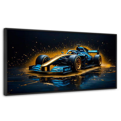 Cuadros Decorativos Canvas Revolution | Velocidad Azul Oro | Panoramico | Portada | Marco Plateado