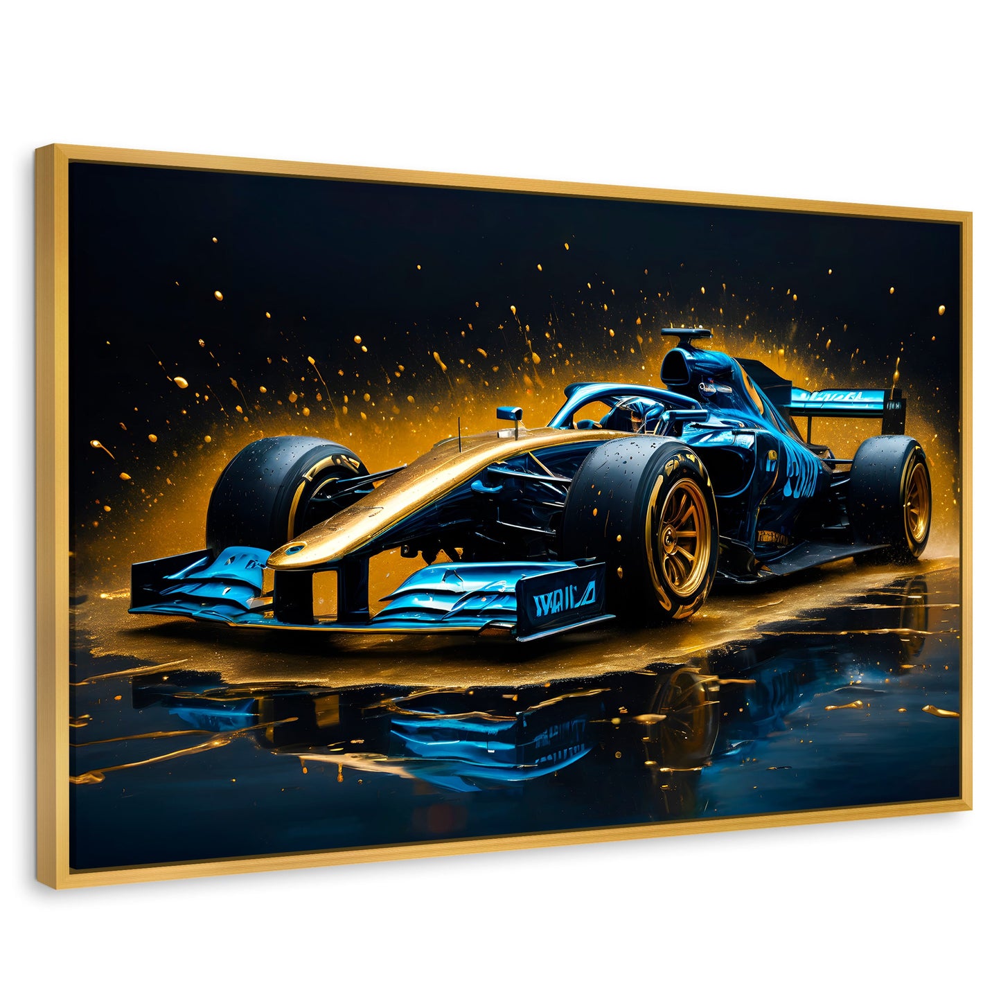 Cuadros Decorativos Canvas Revolution | Velocidad Azul Oro | Rectangular | Portada | Marco Dorado