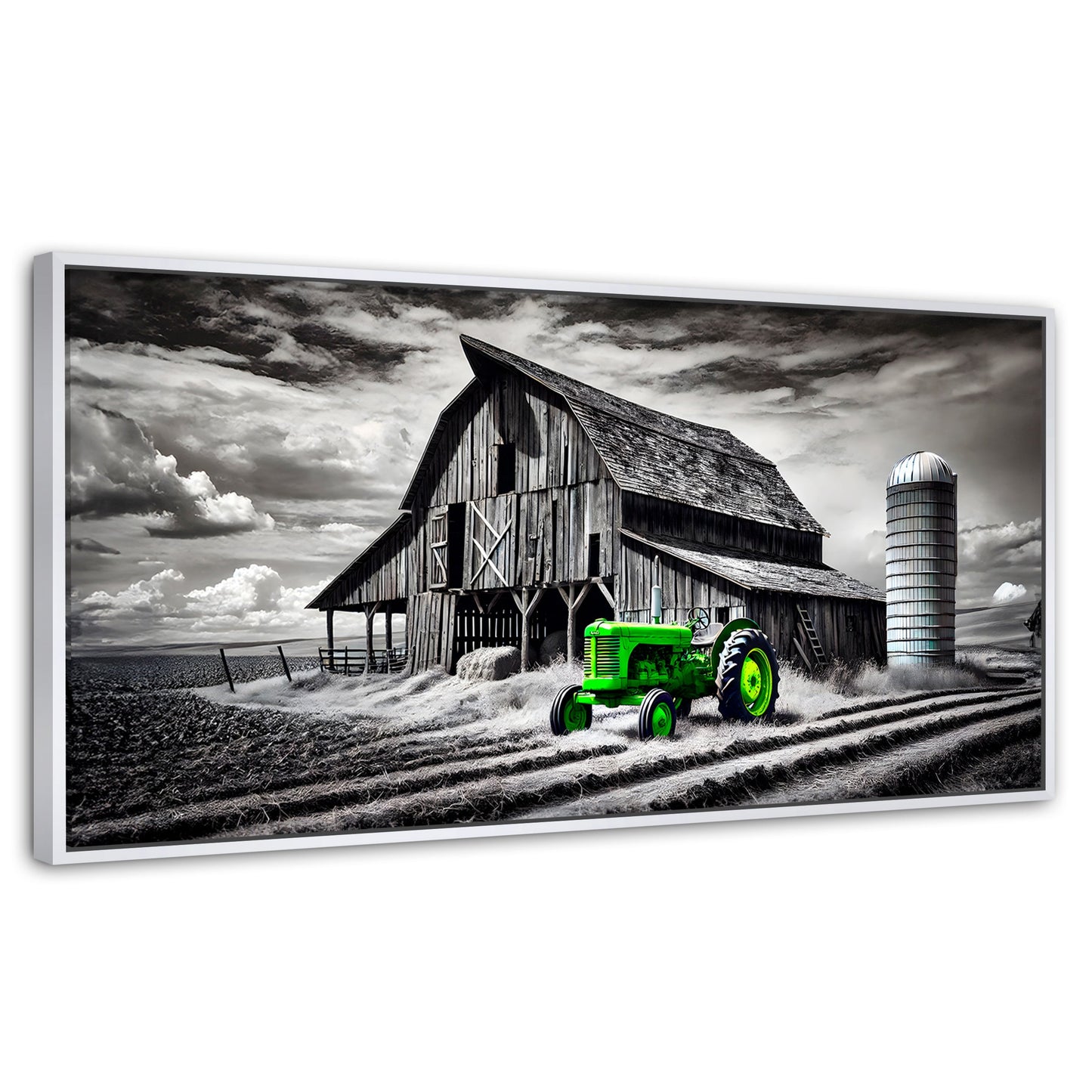 Cuadros Decorativos Canvas Revolution | Verde En La Granja | Panoramico | Portada | Marco Dorado