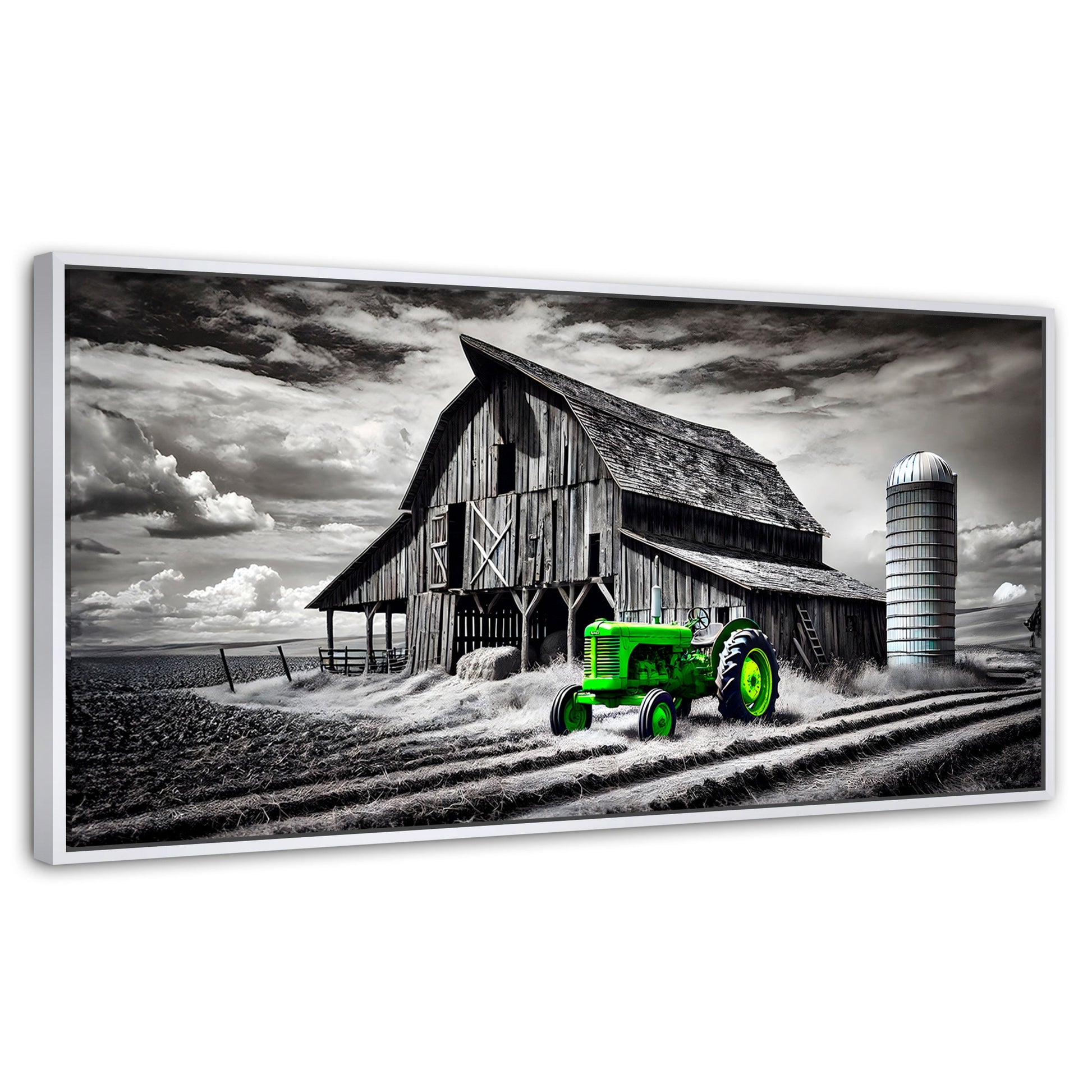 Cuadros Decorativos Canvas Revolution | Verde En La Granja | Panoramico | Portada | Marco Dorado