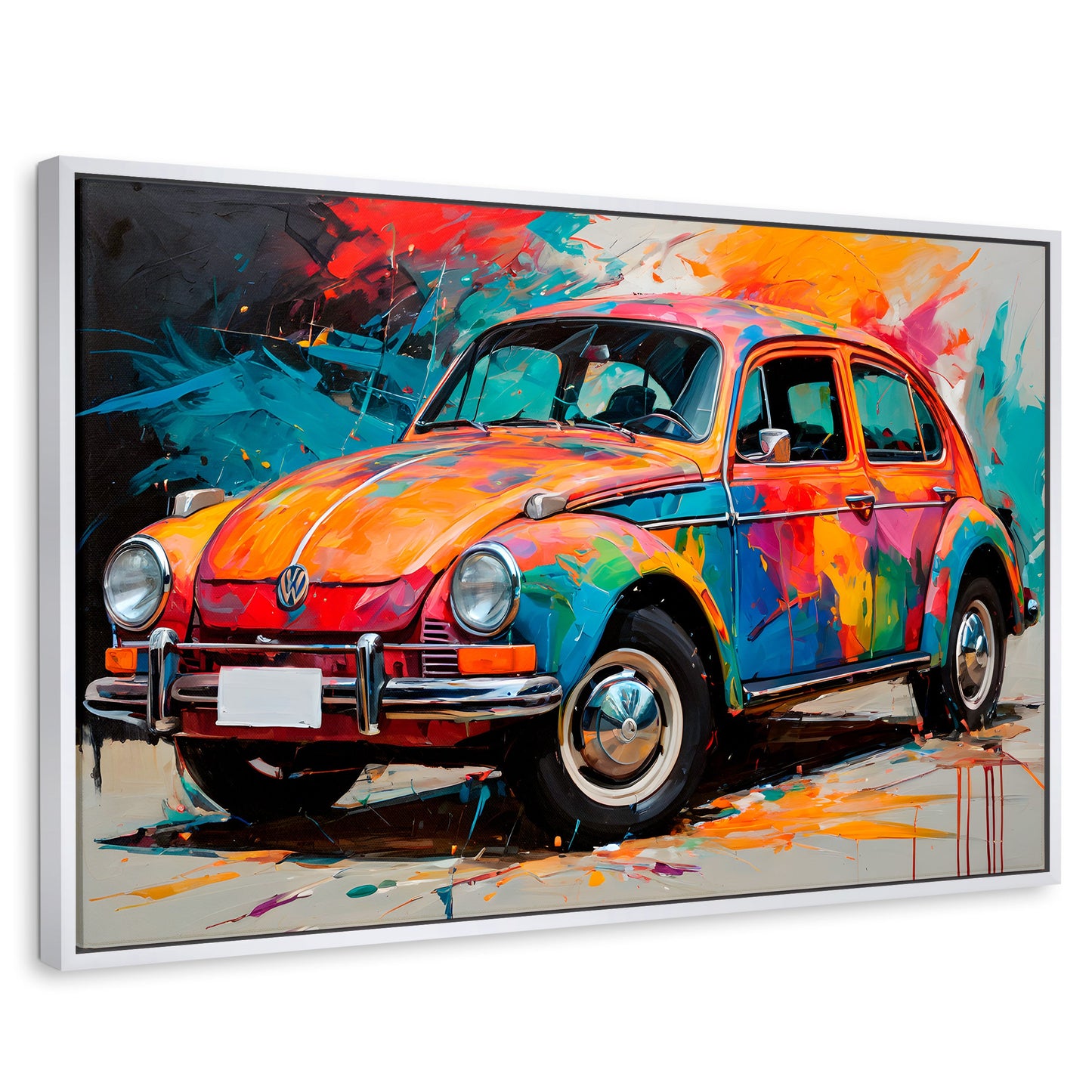 Cuadros Decorativos Canvas Revolution | Vocho Colorido | Rectangular | Portada | Marco Blanco