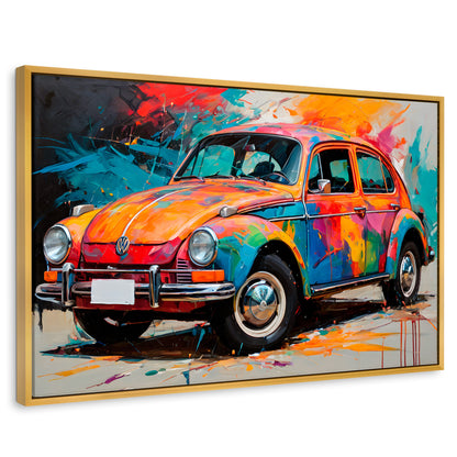 Cuadros Decorativos Canvas Revolution | Vocho Colorido | Rectangular | Portada | Marco Dorado