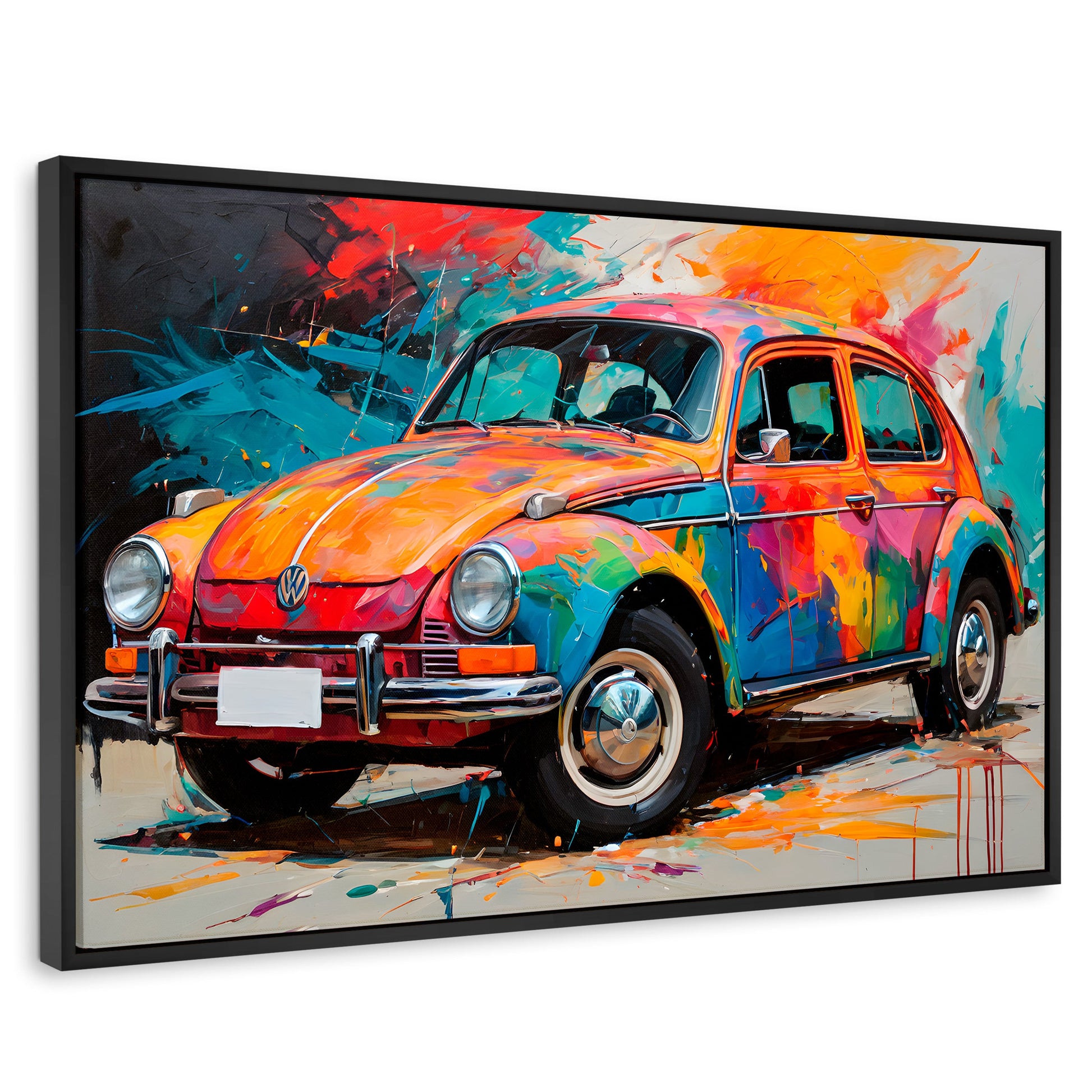 Cuadros Decorativos Canvas Revolution | Vocho Colorido | Rectangular | Portada | Marco Negro