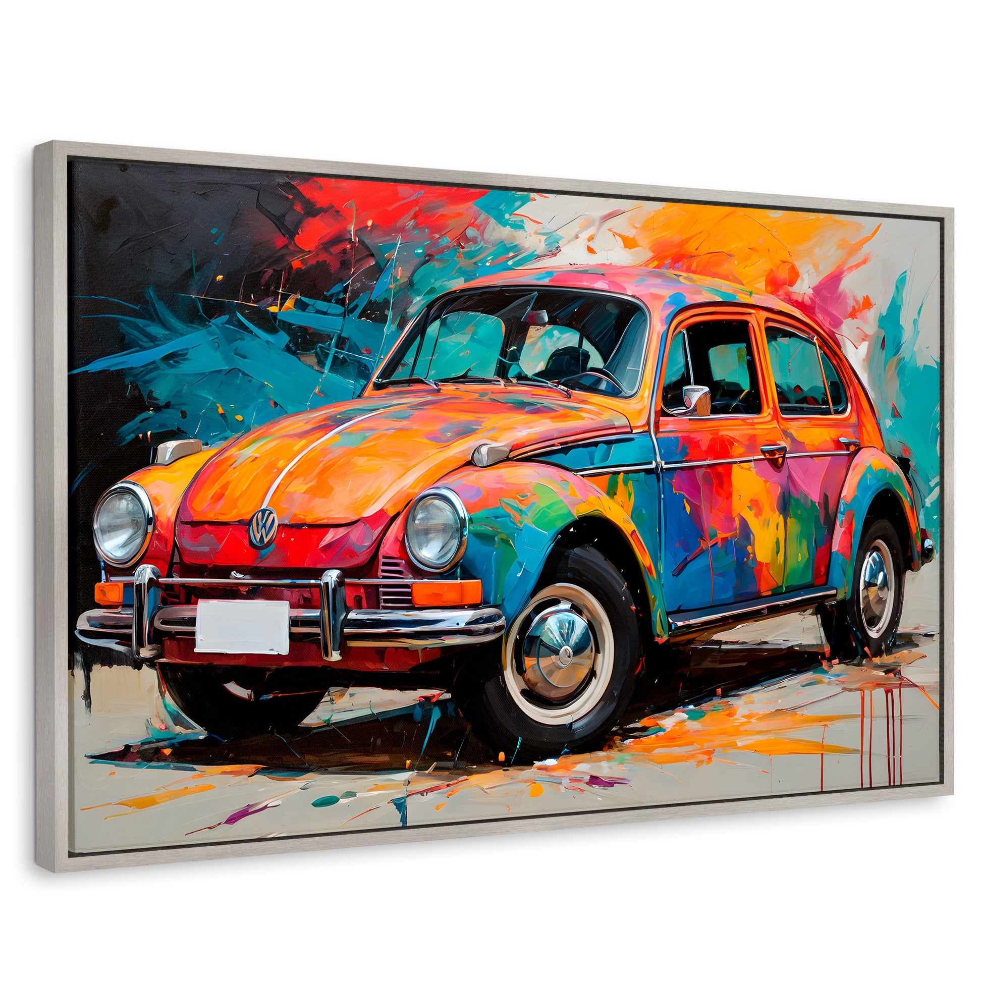 Cuadros Decorativos Canvas Revolution | Vocho Colorido | Rectangular | Portada | Marco Plateado