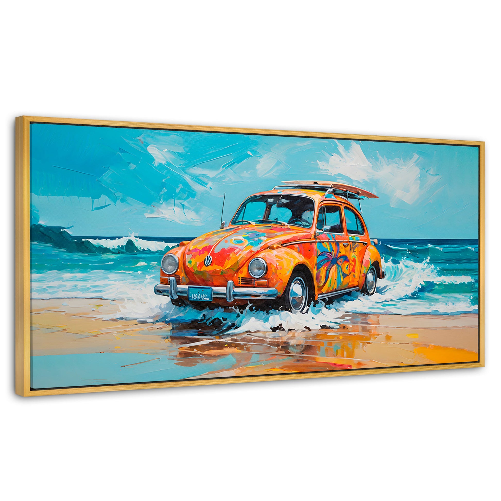 Cuadros Decorativos Canvas Revolution | Vocho Vacacional | Panoramico | Portada | Marco Dorado