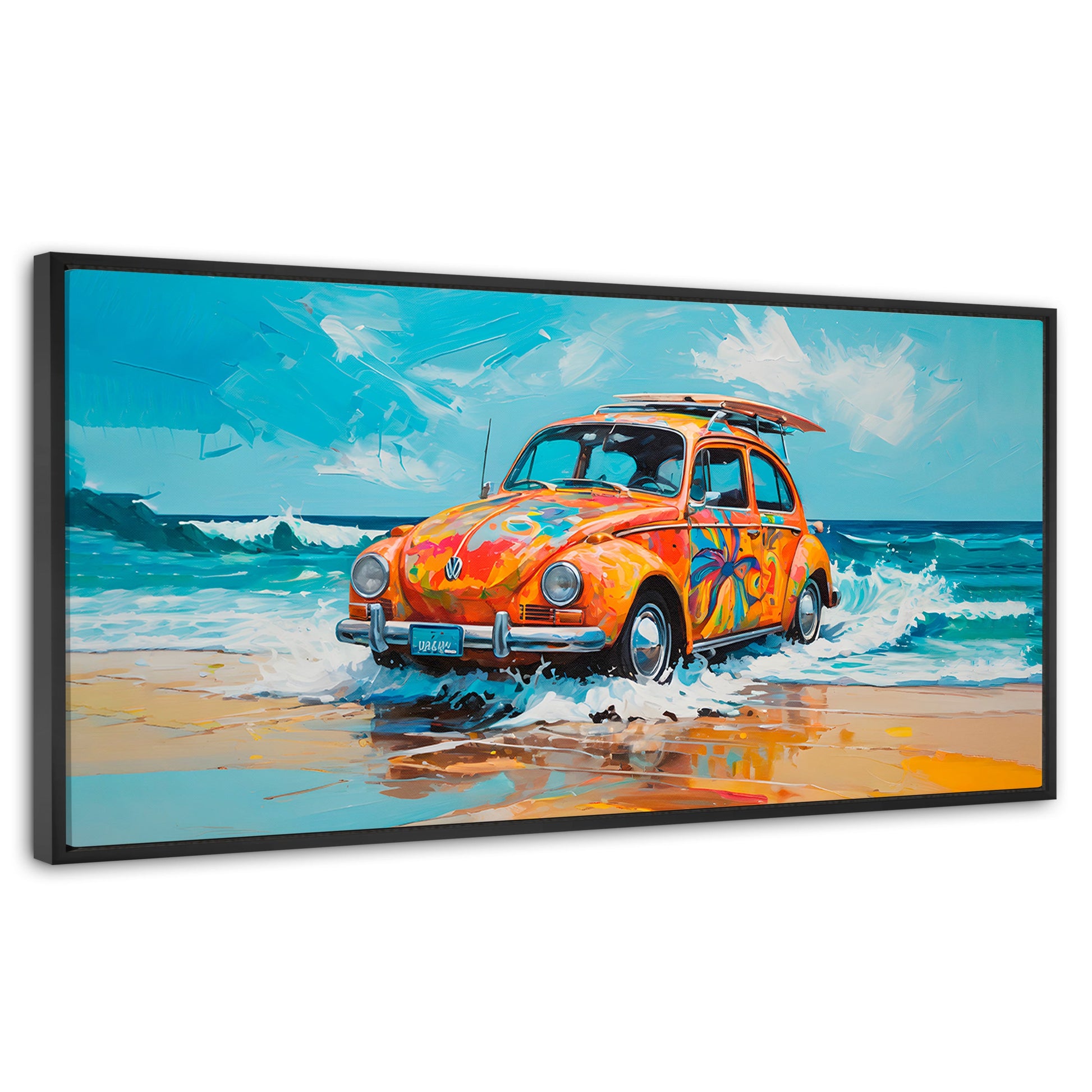 Cuadros Decorativos Canvas Revolution | Vocho Vacacional | Panoramico | Portada | Marco Negro