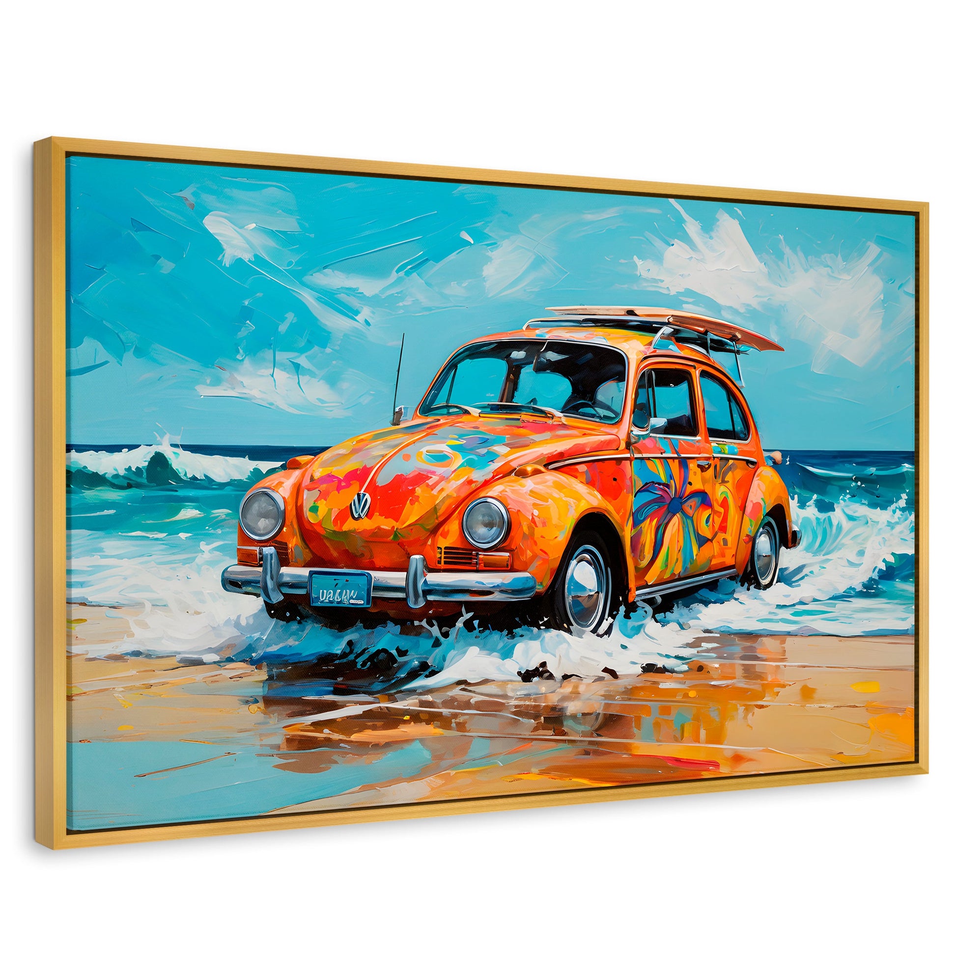 Cuadros Decorativos Canvas Revolution | Vocho Vacacional | Rectangular | Portada | Marco Dorado